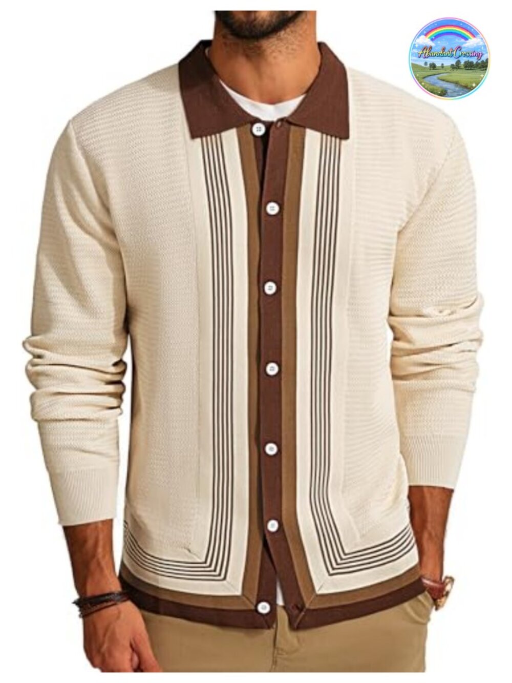 Men's Striped Button Down Cardigan Sweater Knit Classic Fit